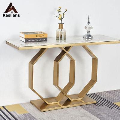 China Customized Marble Furniture Living Room Stainless Steel Matte Gold Altar Table Modern High Fashion Console Tables for sale