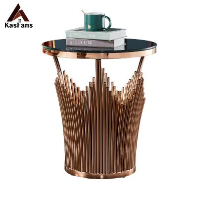 China Customized New Product Promotion Side Tables Tempered Glass Cover All-match Home Coffee Table Stainless Steel Snack Tables Durable Deco for sale