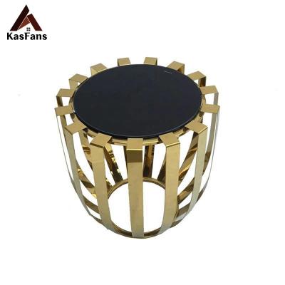 China Customized Unique Design Carving Chic Side Tables Cost-Effect Tempered Glass Square Coffee Tables Stainless Steel Deco Mini Vending Tables for sale