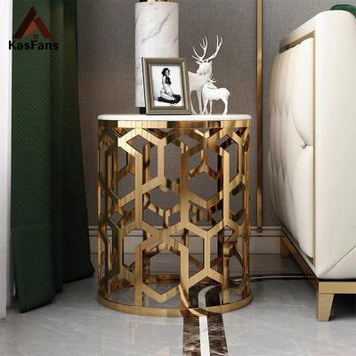 China Customized Hot Selling Carving Chic Side Tables Coffee Tables Hotel Stainless Steel White Marble Cost-Effect Mini Tables Elegant for sale