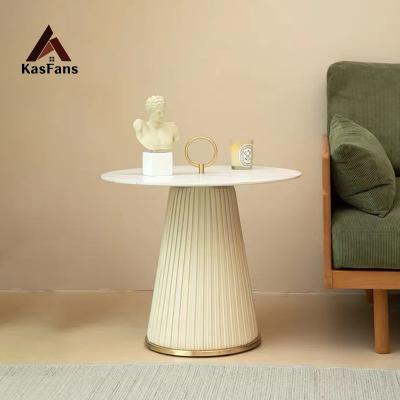 China Customized Clearance Vintage Style Side Tables Living Room Coffee Table Durable Leather Round End Tables Long Service Life Cost-effect for sale