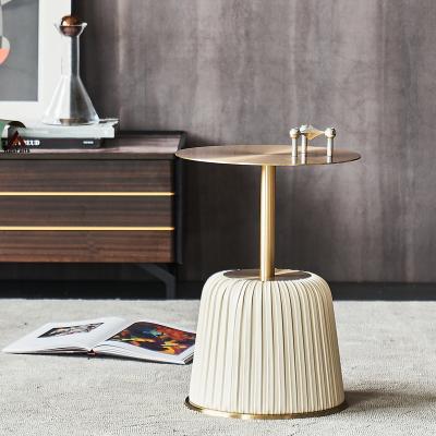 China Customized Design Vintage Style Customized Side Tables Small Home Furniture Deco Coffee Table Cost-Effect Round End Tables Durable Leather for sale