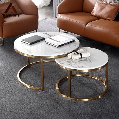 China Factory Customized Professional Coffee Tables Sets High Quality Marble Tea Table Units Stainless Steel Base Center Tables Easily Maintained for sale