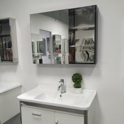 China Modern Wall Mounted Or Recessed Door Stainless Steel Bathroom Mirror Bathroom Furniture Simple Aluminum Mirror Cabinet for sale