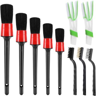 China 10pcs Portable Auto Car Sweep Brush Kit Includes 5 Boar Hair Detailing Detailing Interior Cleaning Brush, Wire Brush 3, Air Vent Brush 2 for sale