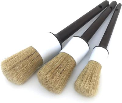 China Ultra Soft Portable Boars Hair Car Detail Brushes - Set of 3 - Perfect for Washing Emblems Rolls Interior Upholstery Vents for sale