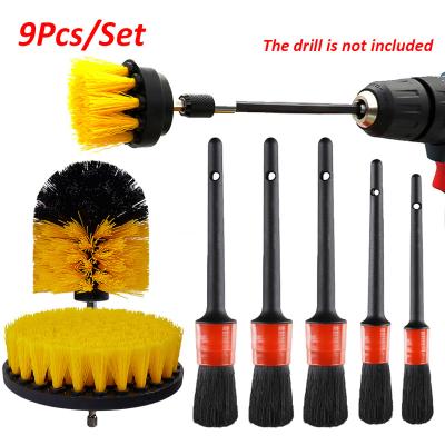 China Electric Drill Portable Brush Scrubber Power 9Pcs Detailing Brush for Rim Tire Wheel Wash Car Detail Reading Brush for Dust Cleaning for sale