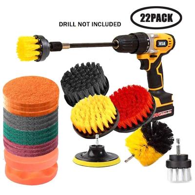 China Portable Drill Brush and Scrub Pads 22 Piece Drill Brush Attachment Set with Long Reach Attachment in Box for Bathroom Shower for sale