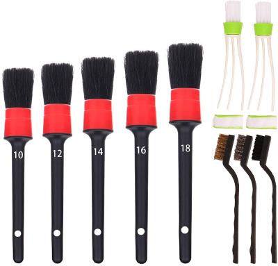 China Portable 10 Pieces Car Detailing Brush Set for Cleaning Wheels, Interior, Exterior, Leather, Includes 5 Pcs Plastic Handle Boar Hair for sale