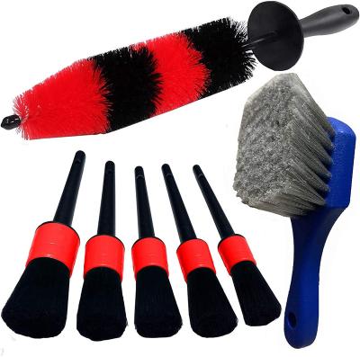 China Portable 7Pcs Wheel and Tire Brush, Car Detailing Kit, Long Soft 17inch Wheel Brush 5 Car Detailing Brush Car Wash Kit for Cleans for sale