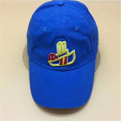 China COMMON Adjustable Blue Cotton Embroidery Logo 6 Panel Embroidery Patch 100% Flat Baseball Cap for sale