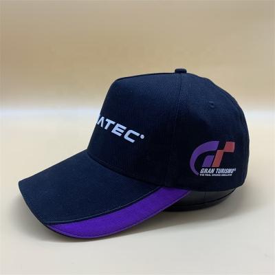 China JOINT Fashion Rasied Print Splicing Heavy Brushed Polyester 5 Panel Sports Baseball Cap for sale