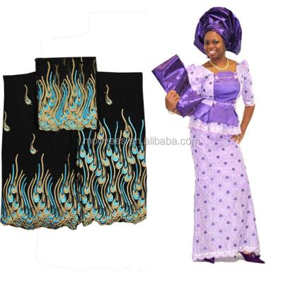 China Black Nice Color High Quality African Cotton Lace Material Viable With 2 Yards Scarf for sale