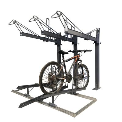 China Road Bike Outdoor Hot Dip Galvanized Fender Lift Assisted Double Deck Bicycle Stand Powder Coating Bike Stand for sale