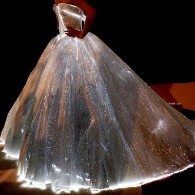 China Sustainable Glow In The Dark Led Light Up Luminous Fiber Optic Fabric Wedding Dress for sale