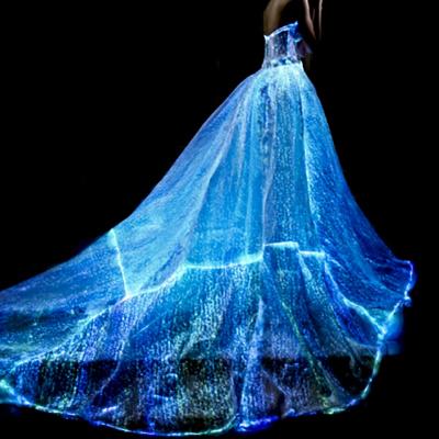 China Sustainable LED Light Up Glow In The Dark Luminous Fabric Ball Gown Wedding Fiber Optic Dress for sale