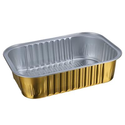 China Gold Aluminum Foil Food Container Rectangle 475ml Material Capacity For Food Packaging, Take Food BBQ Pizza Pastra Harder And Thicker for sale