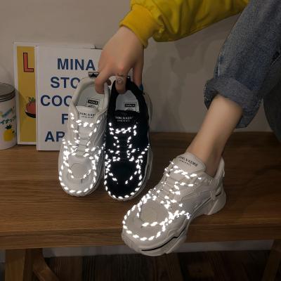 China 2019 New Fashion Anti-odor Comfortable Thick-soled Lace Up Shiny Breathable Women Sneakers Casual Shoes for sale