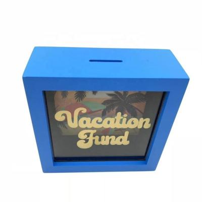 China Wholesale Gift Craft 2019 Piggy Bank Photo Frame Square Wooden Shadow Box For Kids for sale