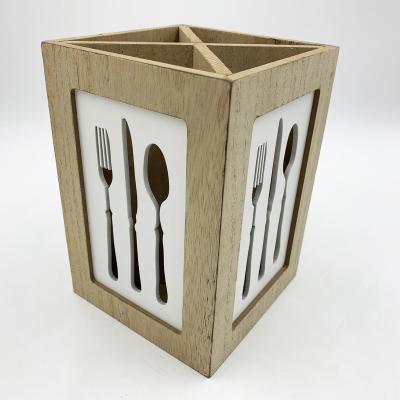 China 2019 Sustainable Kitchen Storage Box Wooden Fork Spoon Knife Holder Rack 4 Compartment Kitchen Utensil Box for sale