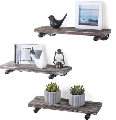 China Burnt Floating Shelves Wall Mounted Rustic Urban Solid Wood Wood for sale