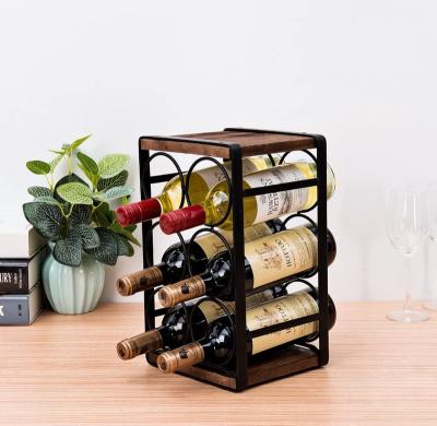 China Europe 6 Bottles Rustic Wood Wine Rack Wooden Countertop Bottle Box for sale