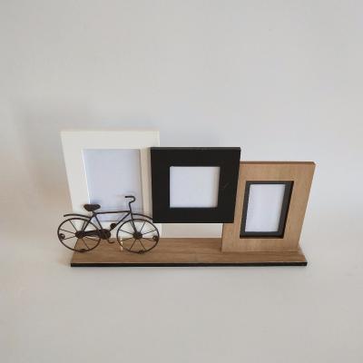 China Morden 2018 New Design Desktop Organizer Photo Frame Wooden Picture Frame Decor With Metal Bike for sale