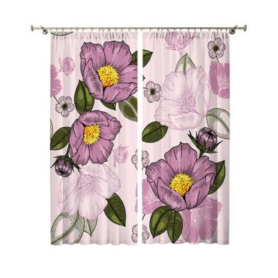 China Printing best selling large flower curtain dormitory living room blackout polyester purple curtain for sale