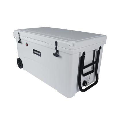 China Insulated Rotomold 75L Ice Cooler Box With Wheel And Trolley for sale