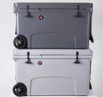 China Rotomolded insulated cooler box with wheels and handle to keep food fresh for sale