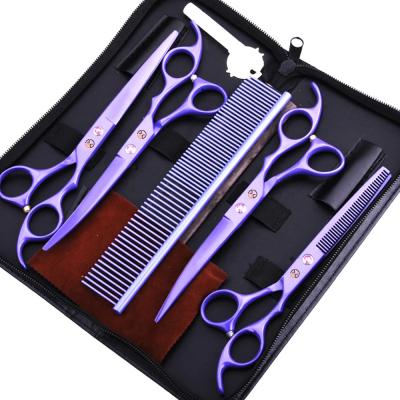 China Purple Japanese 7 Inch Durable Stainless Steel Curve Hair Cutting Dog Pet Grooming Scissors Set for sale