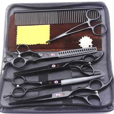 China Viable High Quality 7 Inch Black Painting JP Paint Stainless Steel Dog Grooming Scissors Kit for sale