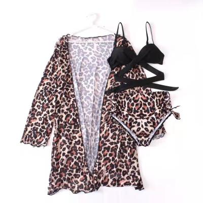 China Hot Selling Breathable Women Bikini Swimwear 3 Pieces Bra Underwear Swim Set With Cover Up Shirt Bikini Swimwear For Women for sale