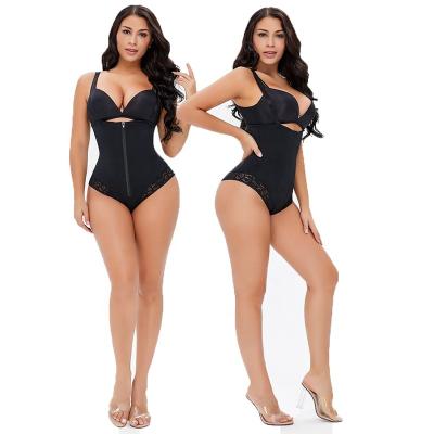 China Breathable Perfect Fit Slim Fit Removable Tummy Control Straps Body Zipper Closed Plus Size Lace Shape Wear For Bodybuilding for sale