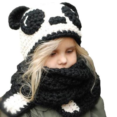 China COMMON RTS Baby Kids Panda Handmade Knitted Acrylic Hat Scarf Set Winter Neck Warmer For Outdoor Play for sale