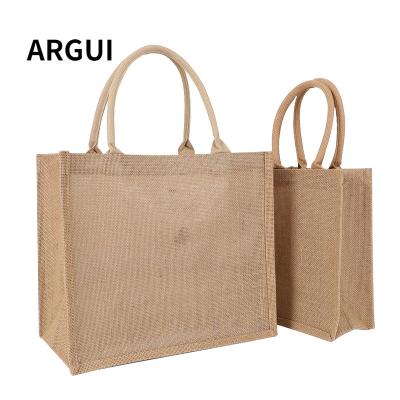 China Lightweight Wholesale Single Customer Bag Custom Printed Large Natural Eco Friendly Burlap Jute Shopping Tote Bags for sale