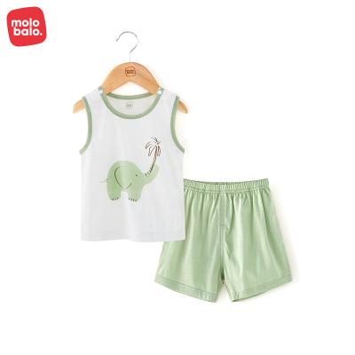 China Breathable 2 Piece Baby Clothing Sets Cute Cartoon Print Baby Clothes Sleeveless Organic Summer Cotton Baby Boy Pajamas Sets for sale