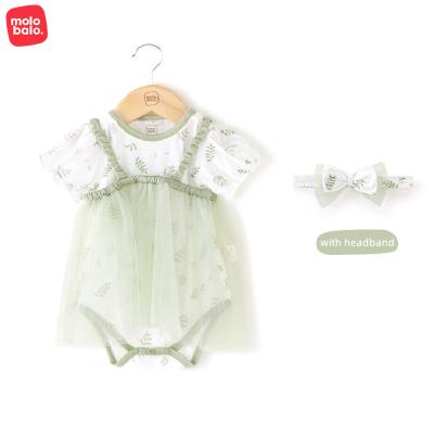 China 2022 Summer Washable Babies' Dresses With Headband Breathable Mesh Cotton Infants Newborn Wear Baby Rompers Girls Clothes for sale