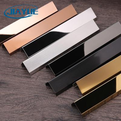 China Modern 304 Stainless Steel L Shape Decorative Trim Profiles Wall Corner Profile 1.0 Mm Tile Edge Silver Gold Mirror Hairline Slot for sale