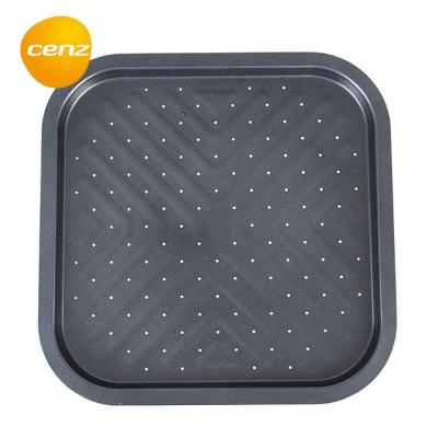 China Durable Screen Carbon Steel Pizza Square Plate Crispy Baking Pizza Vented Pans Non-Stick Pizza Stone Panel Perforated Baking Trays for sale