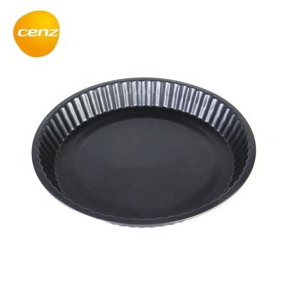 China Large Viable Non-Stick Pie Pans Carbon Steel Round Fluted Tube Cake Pan Platter Tray Quiche Pie Tart Pan Bakeware Deep Bake Factory for sale