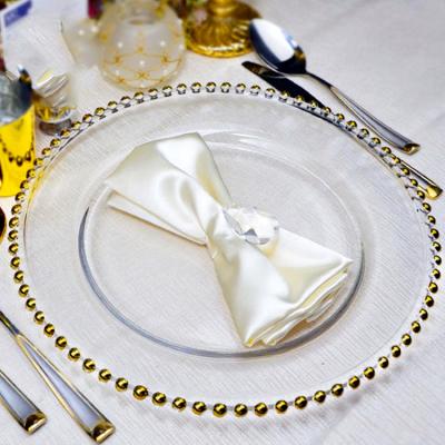 China Hot Selling Popular Hotel Sustainable Wedding Rose Gold Beads Clear Silver Plates Gold Beaded Charger Plates for sale