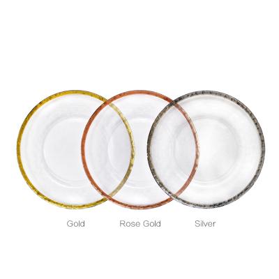 China Factory cheap sale price sustainable luxury transparent silver rim plate wedding charger for sale