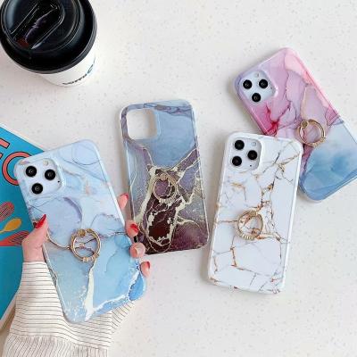 China 2021 Marble Phone Case With Phone Holder For iPhone 12 11 Pro Max Xr Xs Max 8 Plus Finger Ring For iPhone Model Series for sale