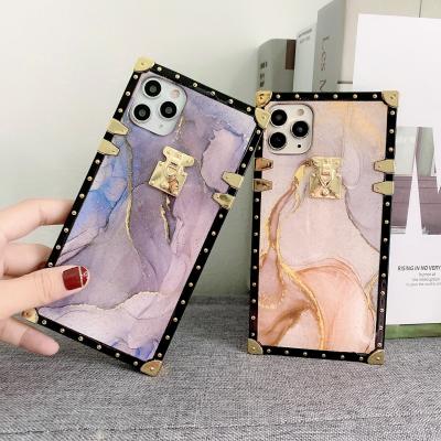 China Square Luxury Marble Leather Anti-drop Phone Case For iPhone 12 Se 2020 Retro Shell Dream World Mini 12 Pro 11 Max Cover XS XR 7 8PLUS 6S for sale