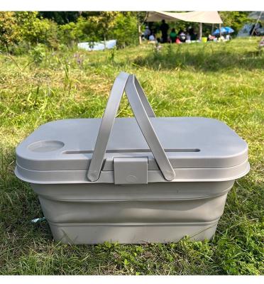 China North Amercia Outdoor Multifunctional Space Saving Storage Container Folding Picnic Basket Camping With Table Handle for sale