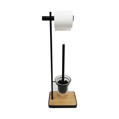 China GOURMAID SS304 Sustainable Toilet Paper Holder, Free Standing Toilet Paper Roll Holder Holder And Dispenser, Powder Coated Black Color for sale