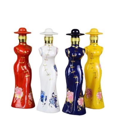 China Beverage Makers Wholesale Material Custom High White Cheongsam Shape Glass Wine Bottle for sale