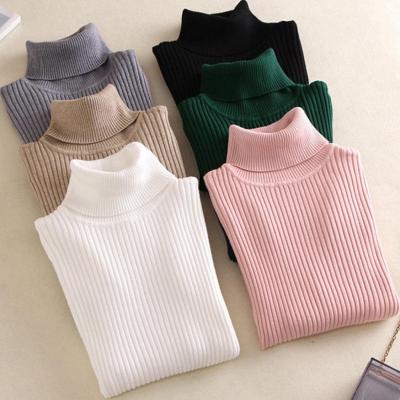 China Anti-wrinkle 2022 OEM Free Sample Custom Women Turtleneck Sweaters Girl Knitted Cotton Pullover Sweater for sale