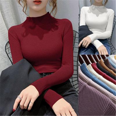 China Anti-wrinkle Autumn half turtleneck sweater ladies pullover long sleeve all-match slim knit bottoming shirt  L0528 for sale